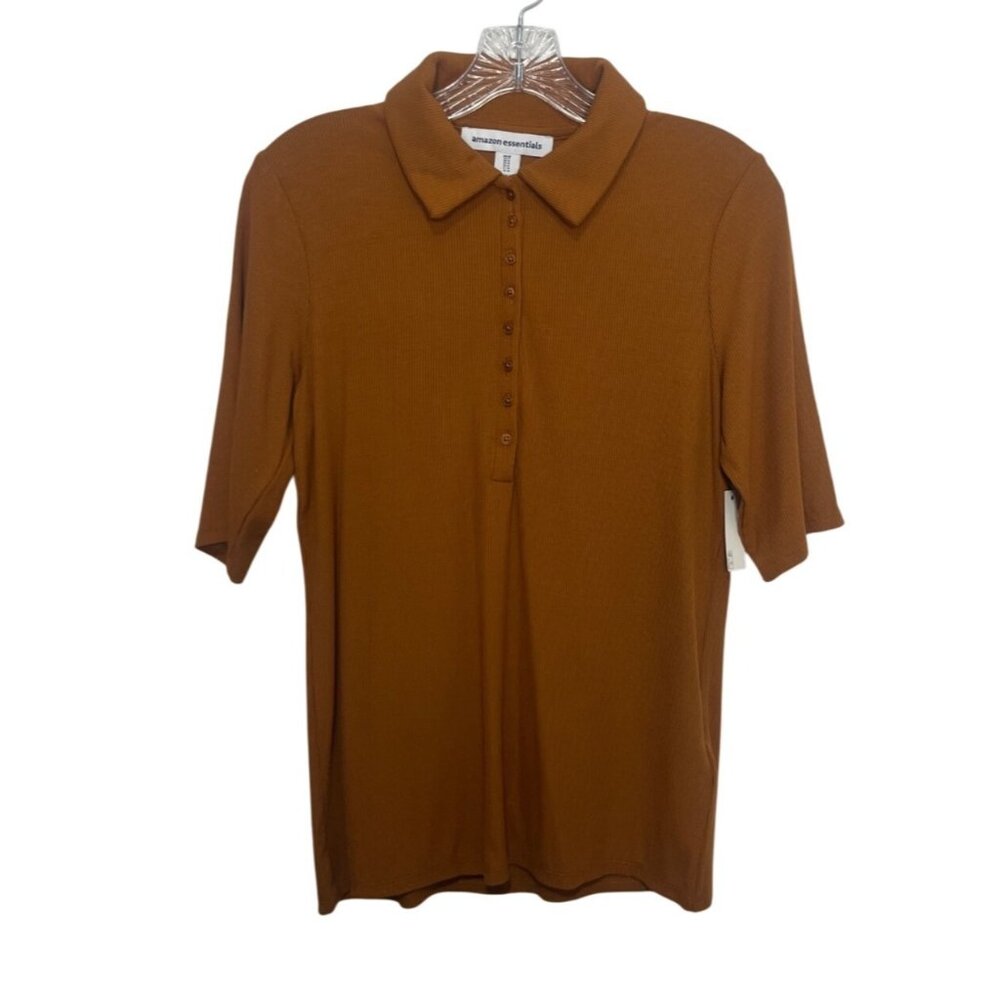 Essentials Fine Ribbed Polo Shirt Medium Orange New WOT Casual